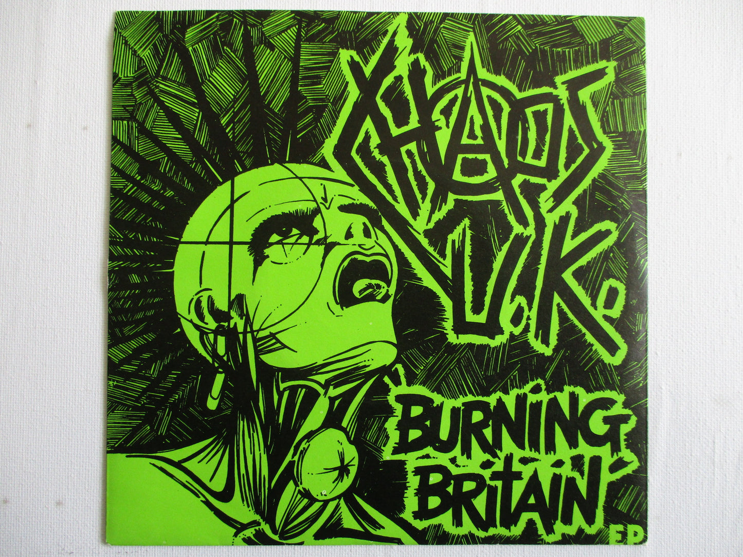 CHAOS UK burning britain 7" EX EX