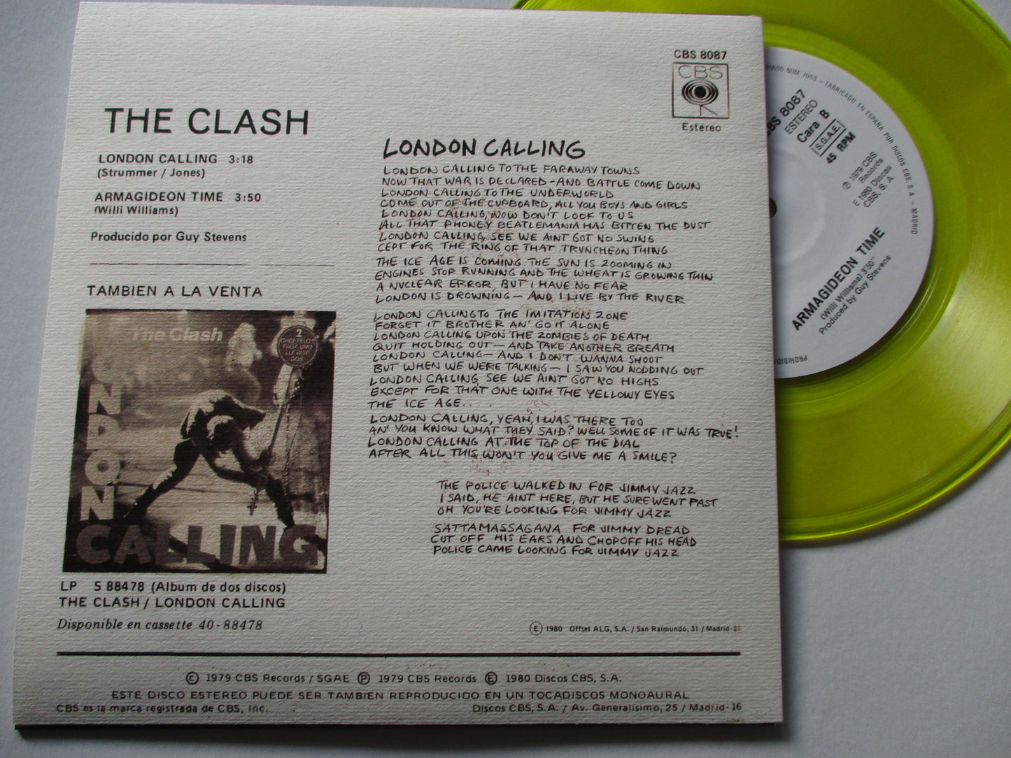 THE CLASH london calling 7" spanish repro 100 only