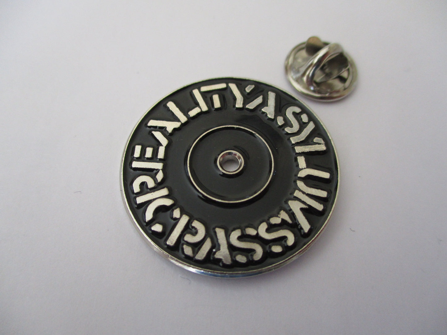 CRASS reality asylum PUNK METAL BADGE