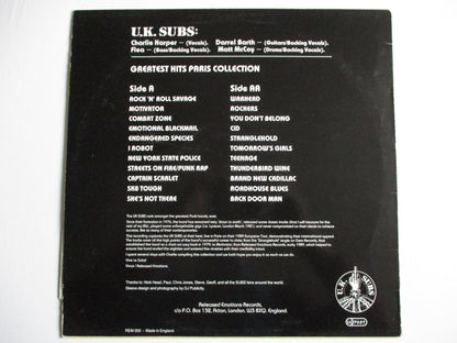 UK SUBS greatest hits live in paris LP G+ EX