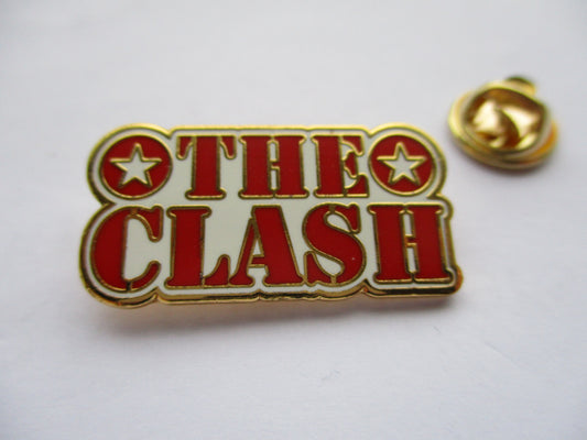 THE CLASH gold/red/white stencil logo PUNK METAL BADGE