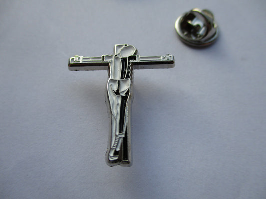 CRUCIFIED SKIN OI! SKINHEAD SKA METAL BADGE (b&w)