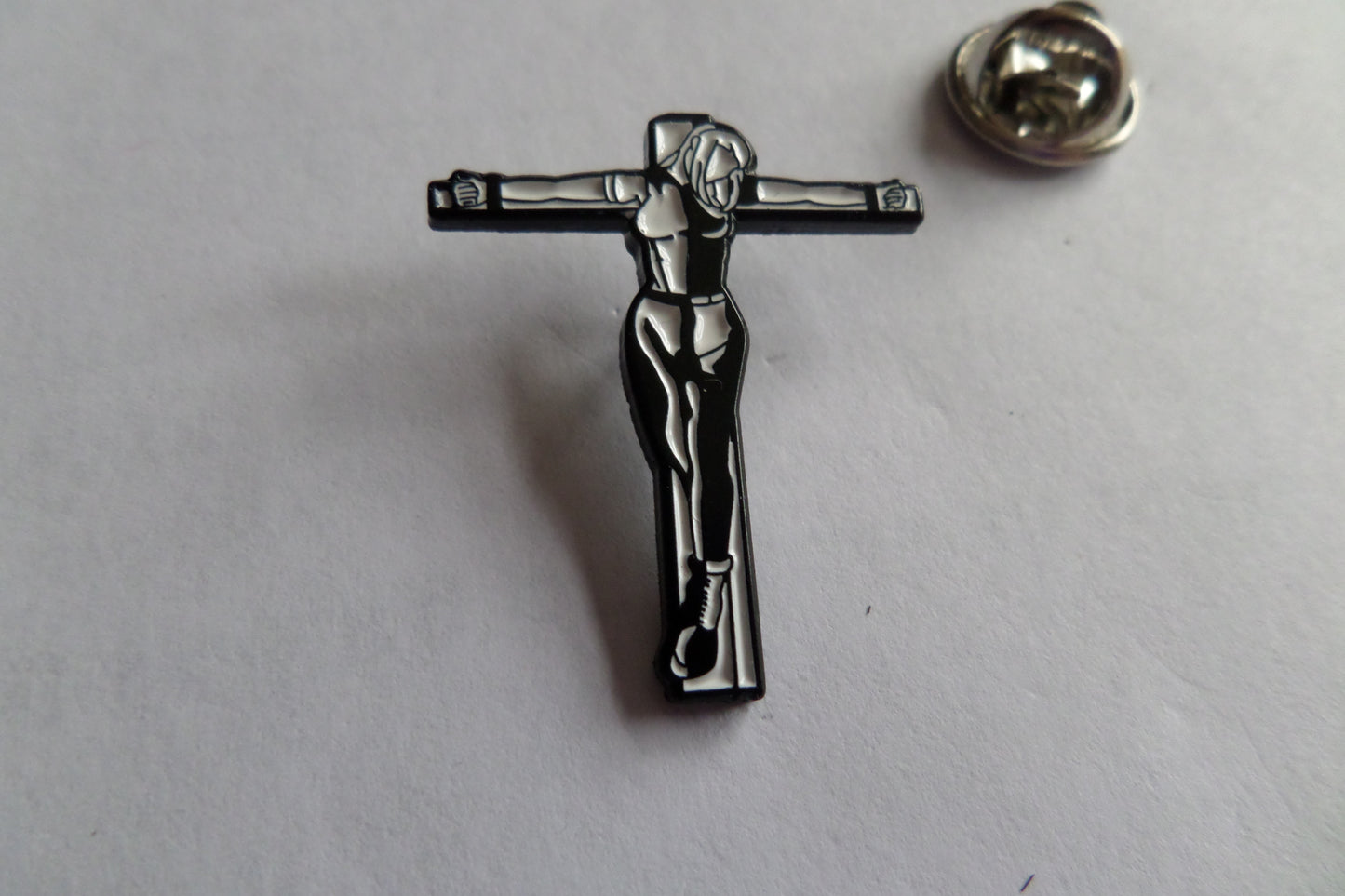 CRUCIFIED SKINGIRL OI! SKA PUNK METAL BADGE - Savage Amusement