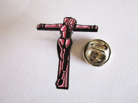 CRUCIFIED SKINGIRL pink OI! SKA PUNK METAL BADGE