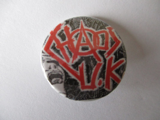 CHAOS UK burning britain punk badge