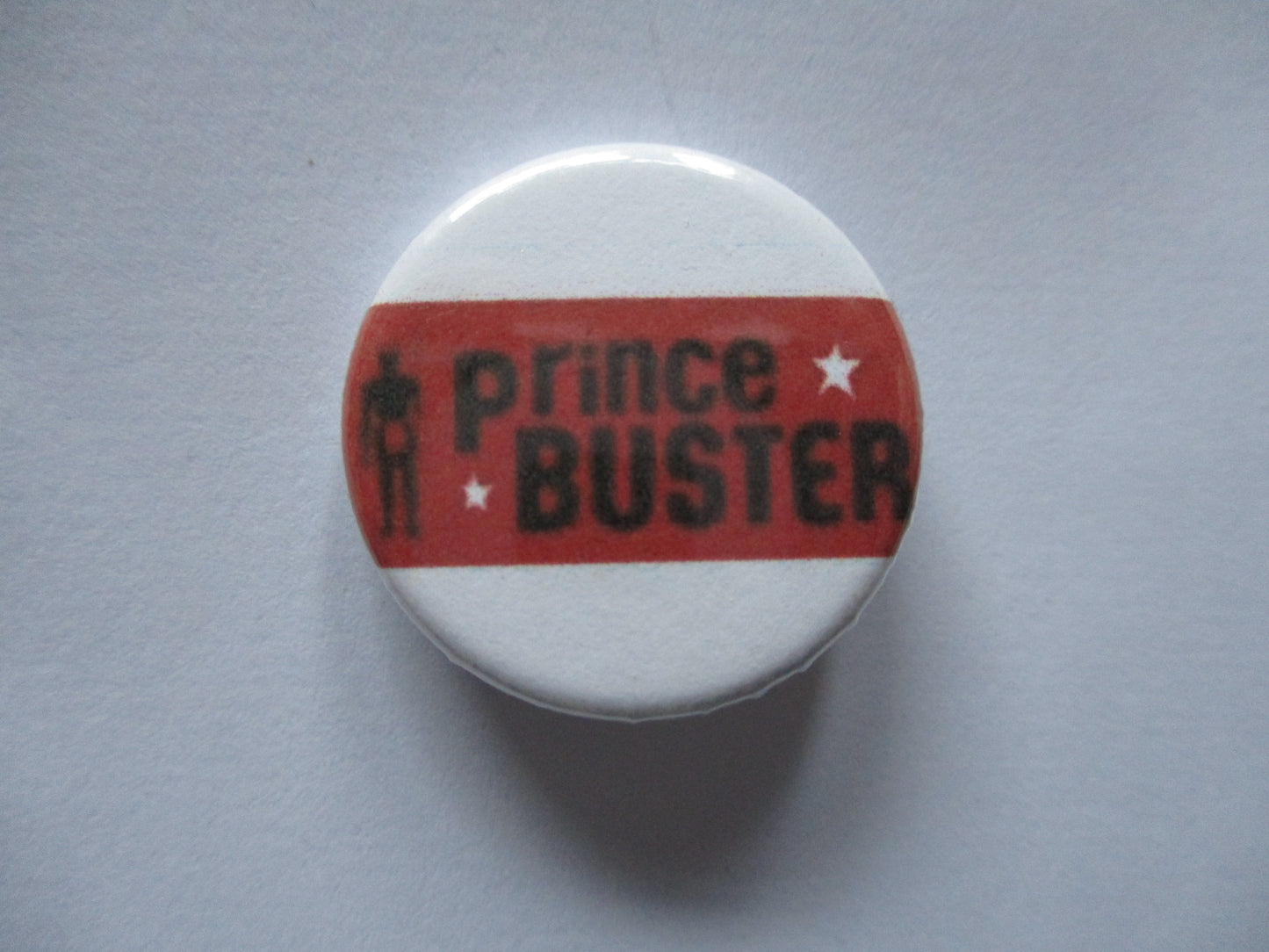 PRINCE BUSTER ska reggae badge (red logo)