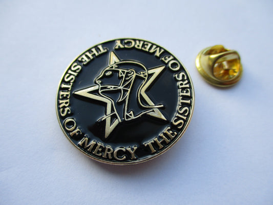 SISTERS OF MERCY goth POST PUNK METAL BADGE (gold)