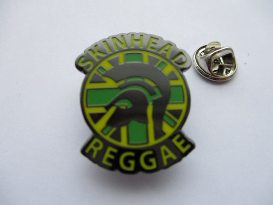 SKINHEAD REGGAE  SKA METAL BADGE (yellow text)